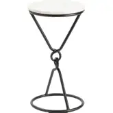 Sussex Round Drink End Table in White Marble & Black Iron