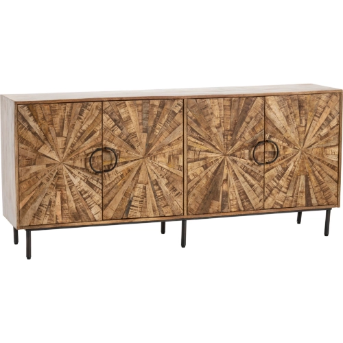 Roswell 72" 4 Door Media Credenza Sideboard in Distressed Wood & Metal