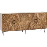 Roswell 72" 4 Door Media Credenza Sideboard in Distressed Wood & Metal