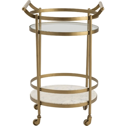 Vine Grove Bar Cart in Gold Metal, White Marble & Mirror Glass