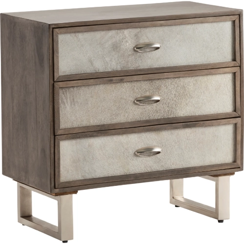 Theodore 3 Drawer Chest in Wood, Gray & Silver
