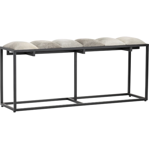 Hampton Bench in Gray Hair on Hide & Black Metal