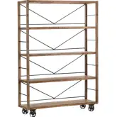 Winslow Wheeled Bookcase in Rustic Brown Wood & Metal