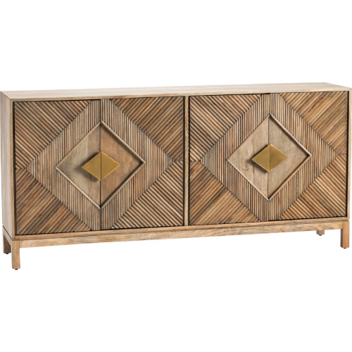 Brookline 72" 4 Door Media Credenza Sideboard in Carved Wood & Gold
