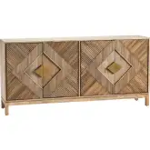 Brookline 72" 4 Door Media Credenza Sideboard in Carved Wood & Gold