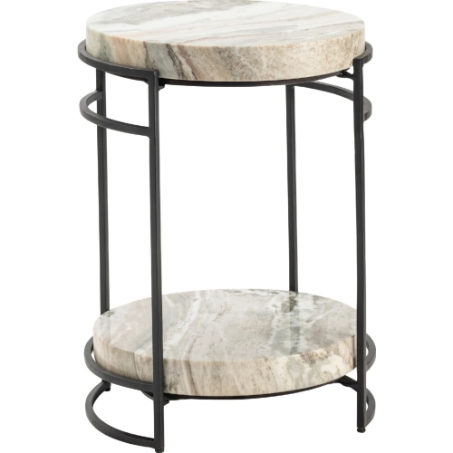 Harvey End Table in Polished Cream Marble & Black Metal