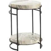 Harvey End Table in Polished Cream Marble & Black Metal