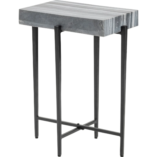 Bailey End Table in Gray Marble & Black Iron