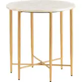 Katherine Round End Table in Honed Cream Travertine & Gold