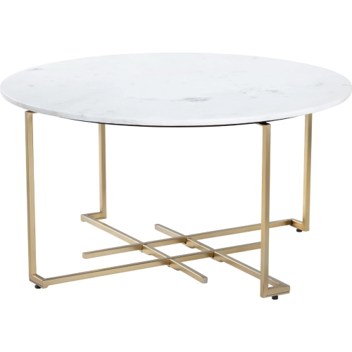 Pembroke Cocktail Coffee Table in White Marble & Brushed Brass