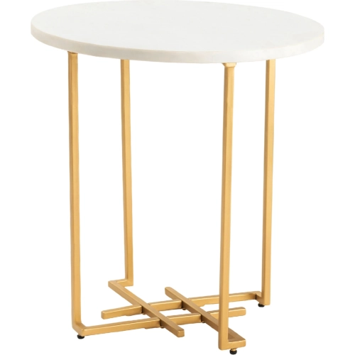 Pembroke Round End Table in White Marble & Brushed Brass