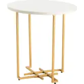 Pembroke Round End Table in White Marble & Brushed Brass