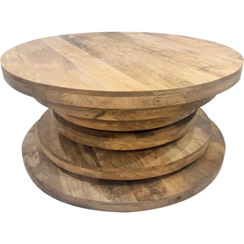 Weston 38" Round Cocktail Coffee Table in Brown Mango Wood