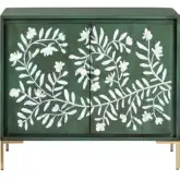 Flourish 2 Door Cabinet in Green Wood, Pearl & Gold Iron