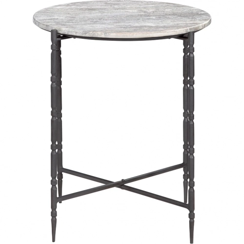 Cassian End Table in White & Grey Marble & Black Metal