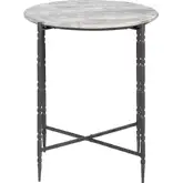 Cassian End Table in White & Grey Marble & Black Metal