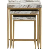 Torrento 3 Piece Nesting End Tables Set in White Marble & Brushed Gold