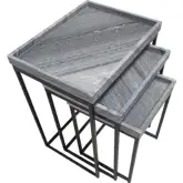 Greyson 3 Piece Nesting Table Set in Gray Marble & Iron