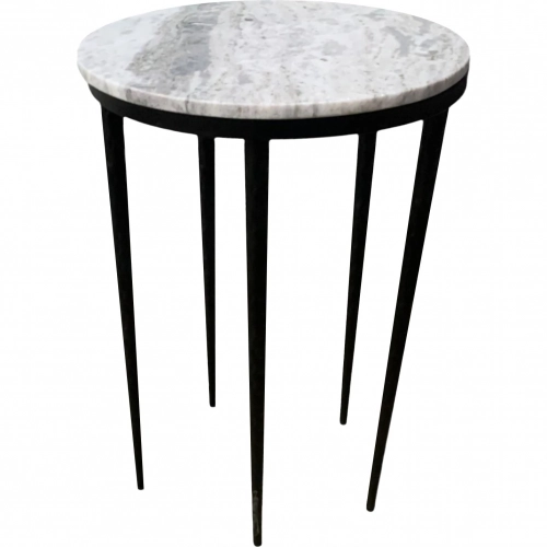 Celia 16" Round End Table in White Marble & Iron