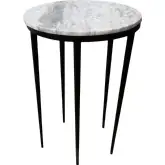 Celia 16" Round End Table in White Marble & Iron