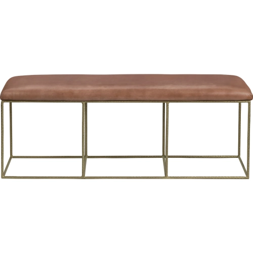 Hammond Bench in Brown Leather & Gold Iron Metal