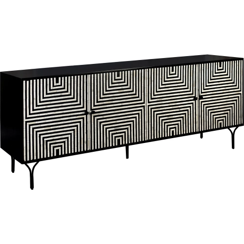 Atlas 82" 4 Door TV Stand Media Credenza Sideboard in Black Wood & Ivory