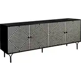 Atlas 82" 4 Door TV Stand Media Credenza Sideboard in Black Wood & Ivory