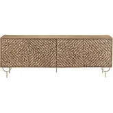 Tuscany 82" 4 Door Media Credenza Sideboard in Wood & Brushed Gold