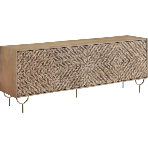 Tuscany 82" 4 Door Media Credenza Sideboard in Wood & Brushed Gold