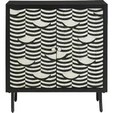 Capella 2 Door Cabinet in Black Wood, Cream Inlay & Black Metal