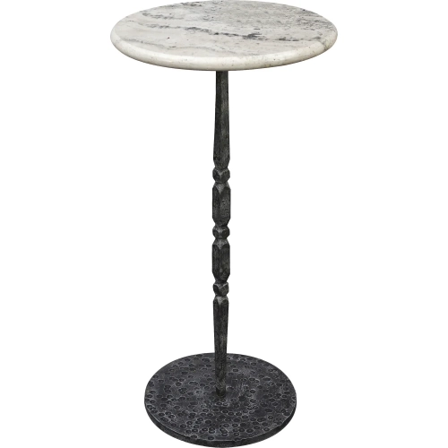Aria 12" Martini End Table in Polished White Marble & Black Metal
