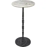 Aria 12" Martini End Table in Polished White Marble & Black Metal