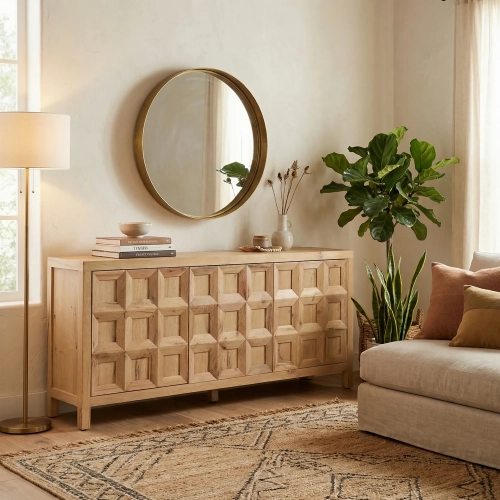 Huxley 80.5" 3 Door Media Credenza Sideboard in Tan Mango Wood