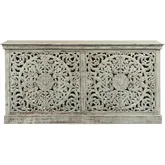 Sundara 71" 4 Door Media Credenza Sideboard in Distressed Solid Wood