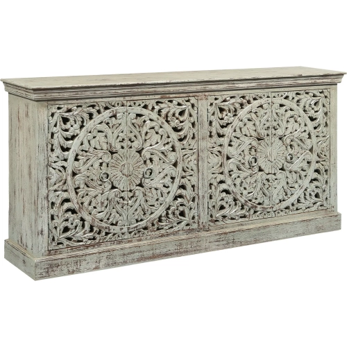 Sundara 71" 4 Door Media Credenza Sideboard in Distressed Solid Wood