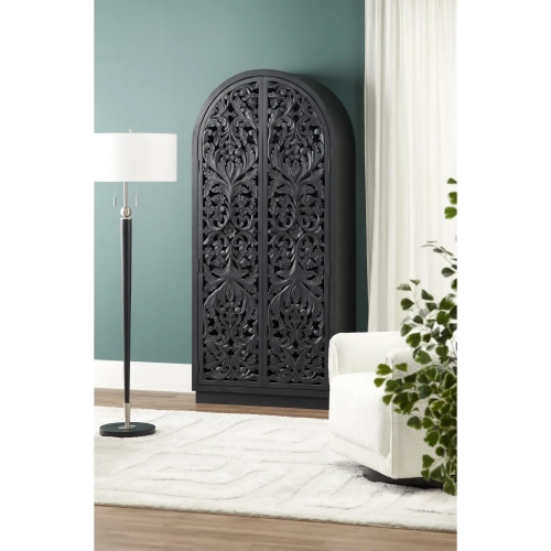 Sable 80" Tall Arched Accent Cabinet in Black Carved Mango Wood