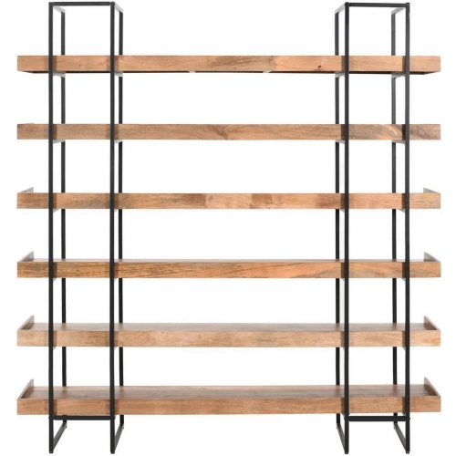 Keaton 84" 6 Shelf Etagere Bookcase in Wood & Black Metal