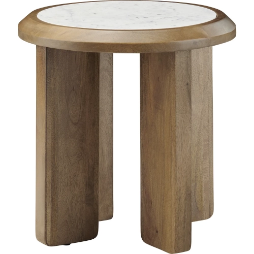 Palatino 22" Round End Table in White Marble & Wood