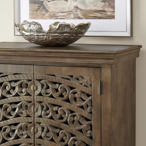 Adriana 71" Tall Accent Cabinet in Hand Carved Brown Mango Wood