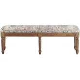 Sophia 55.5" Bench in Tan Multicolor Fabric & Solid Wood