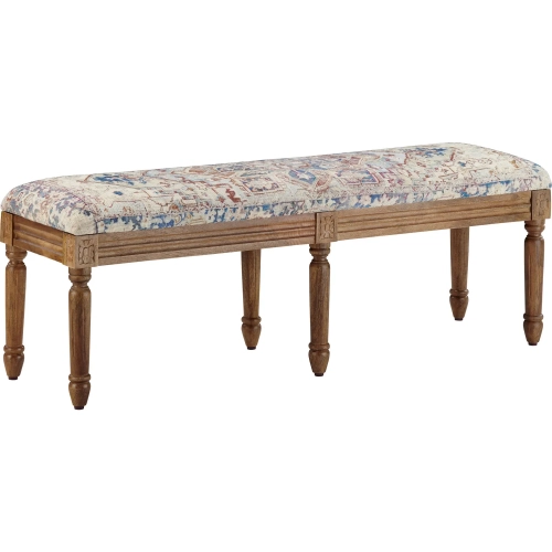 Sophia 55.5" Bench in Tan Multicolor Fabric & Solid Wood