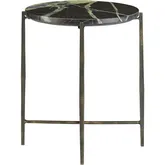 Luma Round End Table in in Dark Green Marble & Black Metal