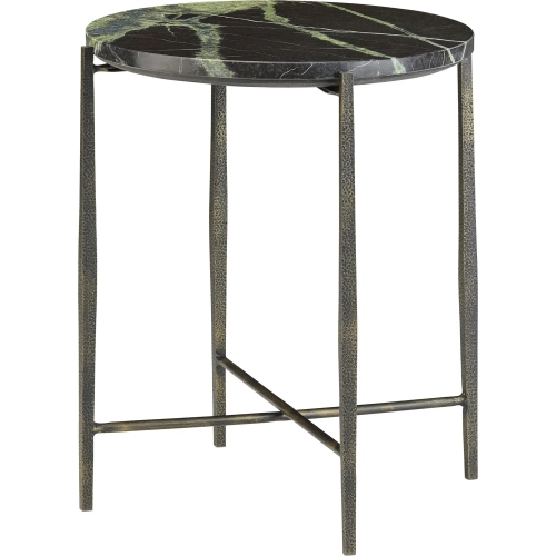 Luma Round End Table in in Dark Green Marble & Black Metal