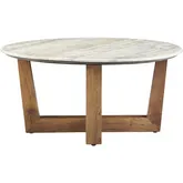 Wexler Round Cocktail Coffee Table in Gray Travertine Stone & Wood