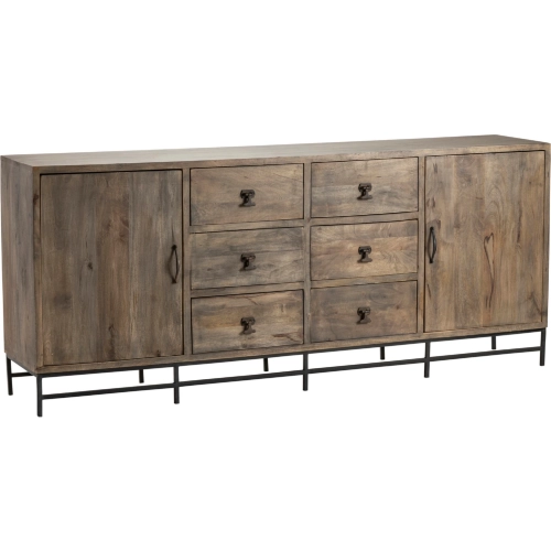 Devonshire 80" 2 Door 6 Drawer Media Credenza Sideboard in Wood & Metal