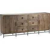 Devonshire 80" 2 Door 6 Drawer Media Credenza Sideboard in Wood & Metal