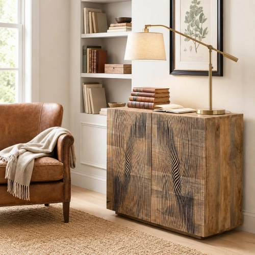 Marcell 2 Door Accent Cabinet in Brown & Brushed Black Wood