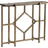 Diamond Console Table in Brown Wood & Antique Brass Metal
