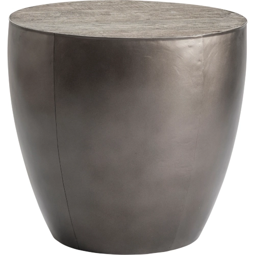 Darlington Drum End Table Grey Mango Wood & Brushed Metal