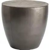 Darlington Drum End Table Grey Mango Wood & Brushed Metal